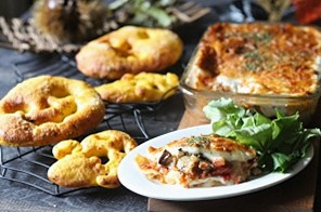 かぼちゃのフーガスと手打ちラザニア
