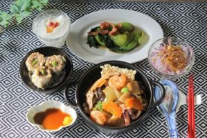 中華おこげ餡掛けと肉焼売