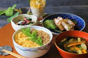 三色ご飯と豚海老しそ春巻き